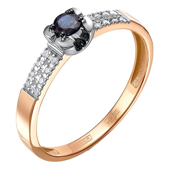 Золотое кольцо Империал K1464-122 c бриллиантом, сапфиром