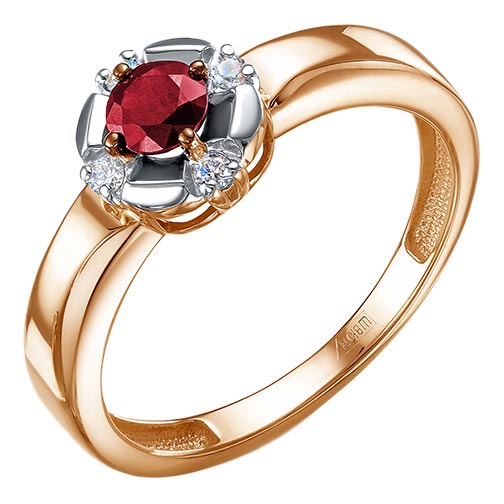 Золотое кольцо Империал K1911-124 c бриллиантом, рубином