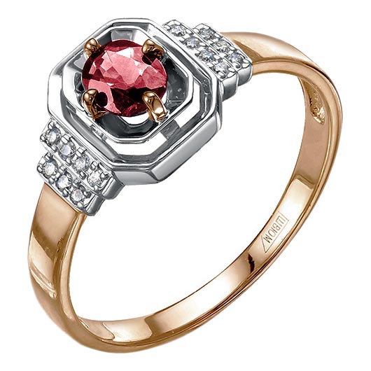 Золотое кольцо Империал K1912-124 c бриллиантом, рубином