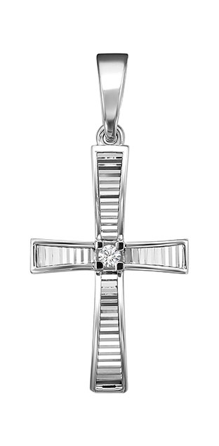 Декоративный крестик из белого золота Империал P5133-220 с бриллиантом