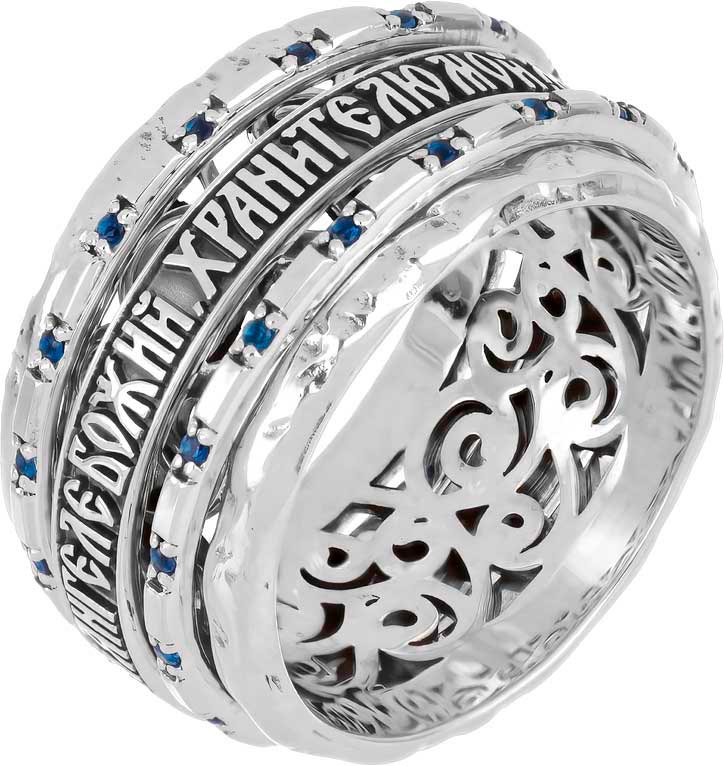 Серебряное кольцо ''Молитва Ангелу Хранителю'' Иордань B-KO-570-fianit-cvetnoj с фианитами