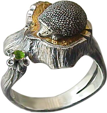 Серебряное кольцо ''Ёжик'' Ивма 131506-i с демантоидом