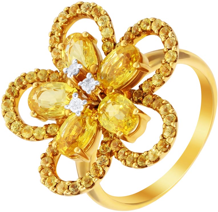 Золотое кольцо ''Цветок'' JV 01365R-KO-YS-YG с желтыми сапфирами, бриллиантами