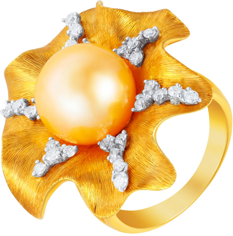 Золотое кольцо JV GR2796-FPWS-Y8-WY-YG с жемчугом, бриллиантами