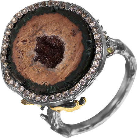 Серебряное кольцо JV R01806-KO-J-PD-001-BJ  с жеодом, топазами, перидотом
