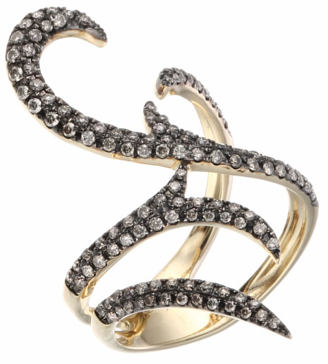 Золотое кольцо JV R13783BR-Y-DN-YG с коньячными бриллиантами
