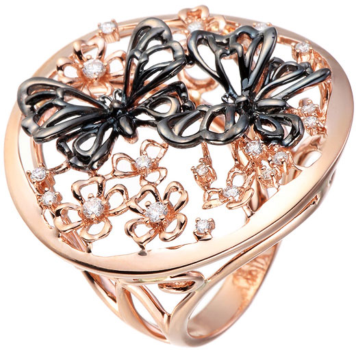 Женский золотой перстень JV R36335-6-KO-PINK с бриллиантами