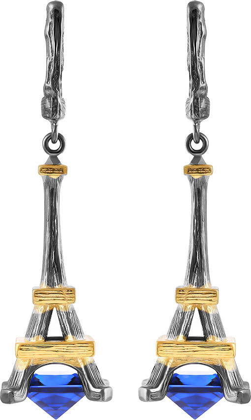 Серебряные длинные серьги JV YE01595-SR-US-001-BJ с ювелирным стеклом