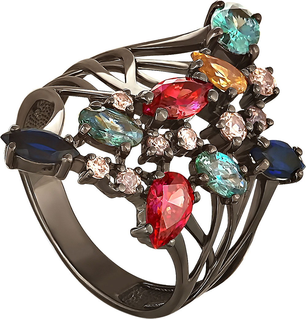 Серебряное кольцо Kabarovsky 11-036-7989 с фианитами, ювелирным стеклом