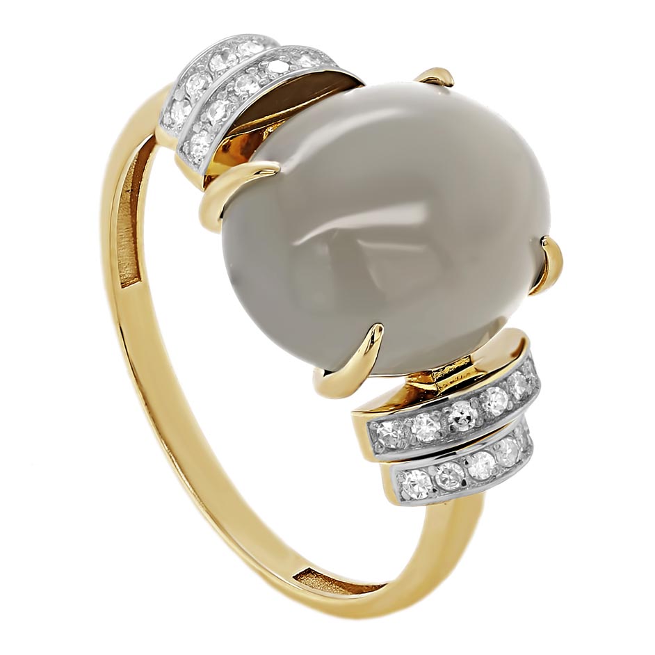 Золотое кольцо Kabarovsky 11-21583-8700 c бриллиантом, лунным камнем