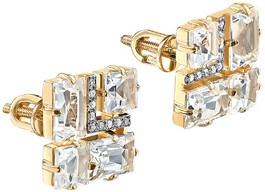 Золотые серьги пусеты-гвоздики Kabarovsky 12-21112-5500 с горным хрусталем, бриллиантами