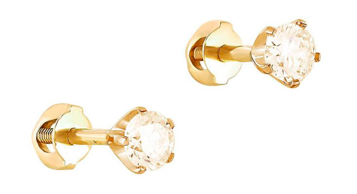 Золотые серьги-пусеты (гвоздики) Kabarovsky 2-2061-9200 с бриллиантами шампань