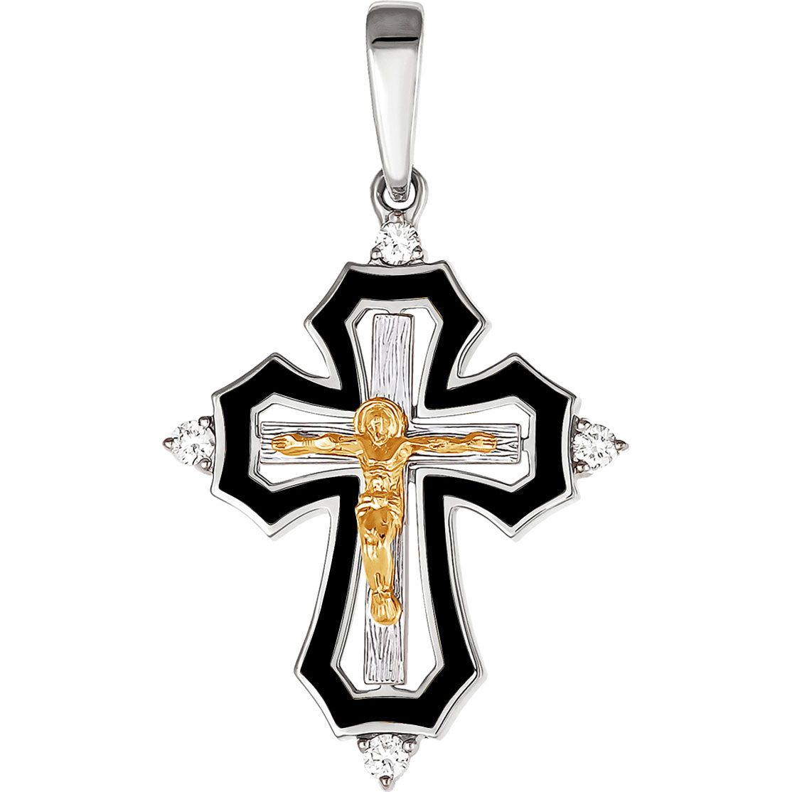 Женский серебряный православный крестик с распятием Kabarovsky 3-129-1002 с бриллиантами