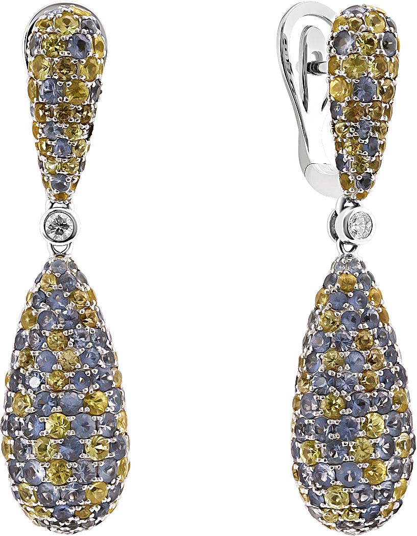 Серьги с подвесками из белого золота Leo Totti 2-843/2-359555 с сапфирами, бриллиантами