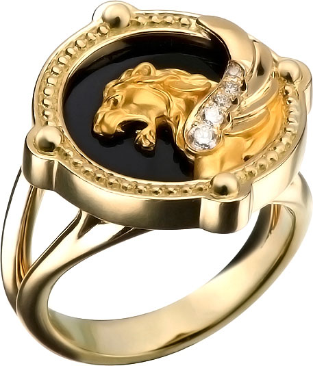 Мужская золотая печатка перстень Magerit SO-1665.1 с бриллиантами, ониксом— купить в AllTime.ru — фото