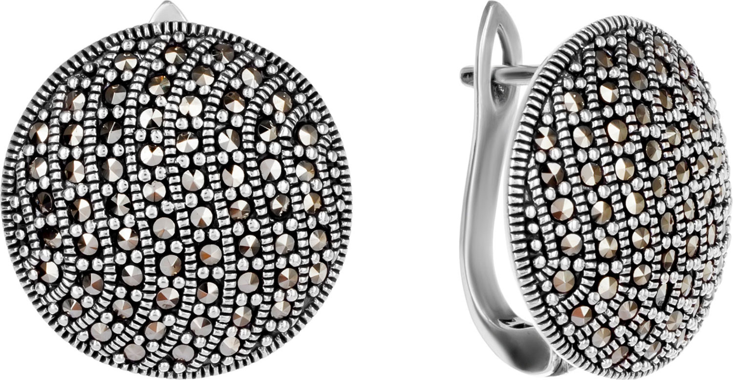 Круглые серебряные серьги Марказит HE360-mr с марказитами