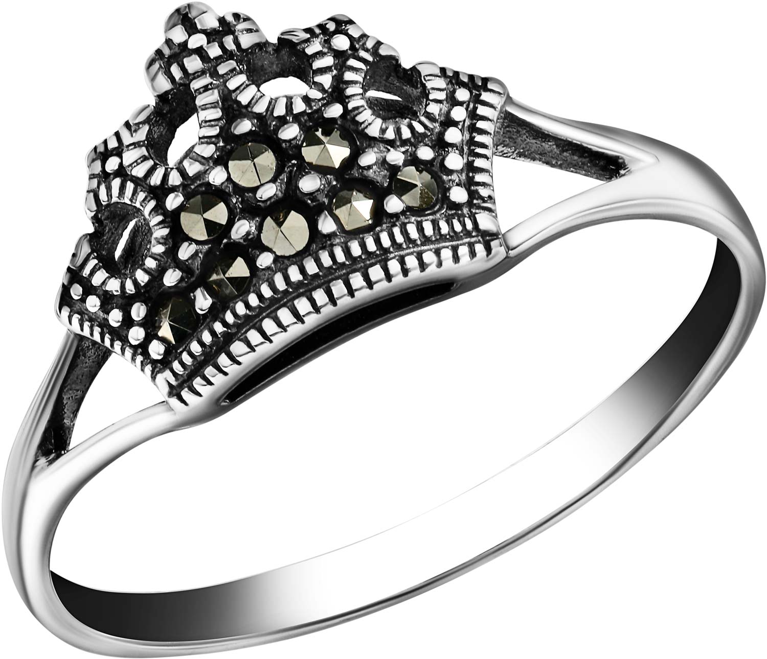 Серебряное кольцо корона Марказит HR1259-mr с марказитами Swarovski