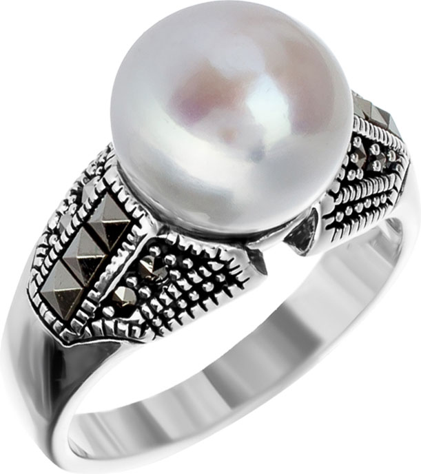 Серебряное кольцо Марказит HR1563-zhemchug-mr с жемчугом, марказитами Swarovski