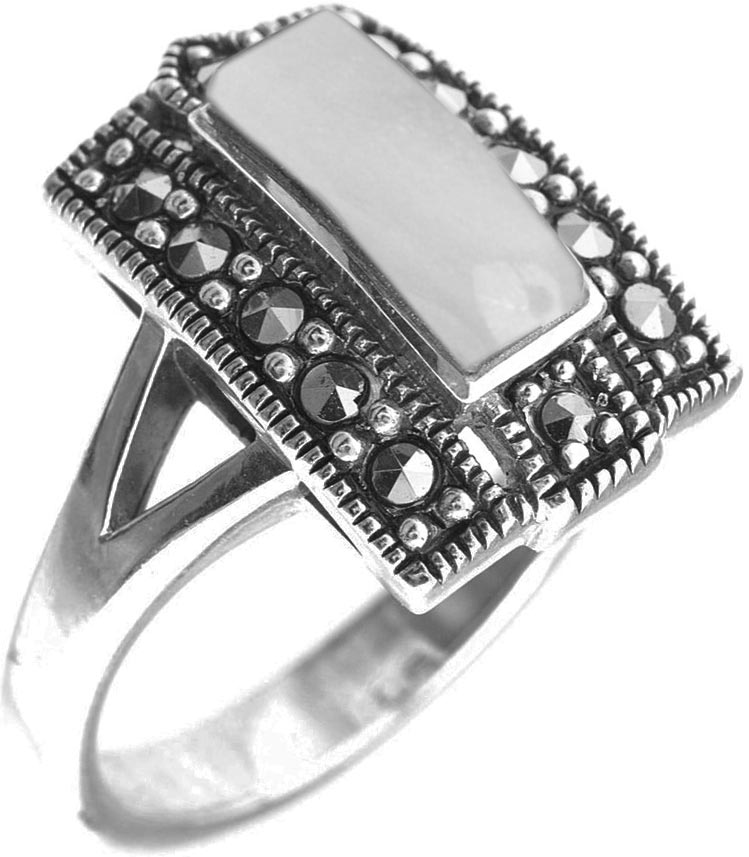 Женский серебряный перстень Марказит HR642-perlamutr-mr с перламутром, марказитами Swarovski