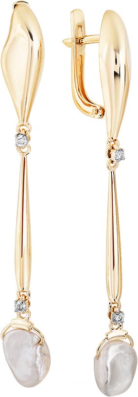 Золотые длинные серьги с подвесками Мастер Бриллиант 2-308181-00-28 с жемчугом, бриллиантами