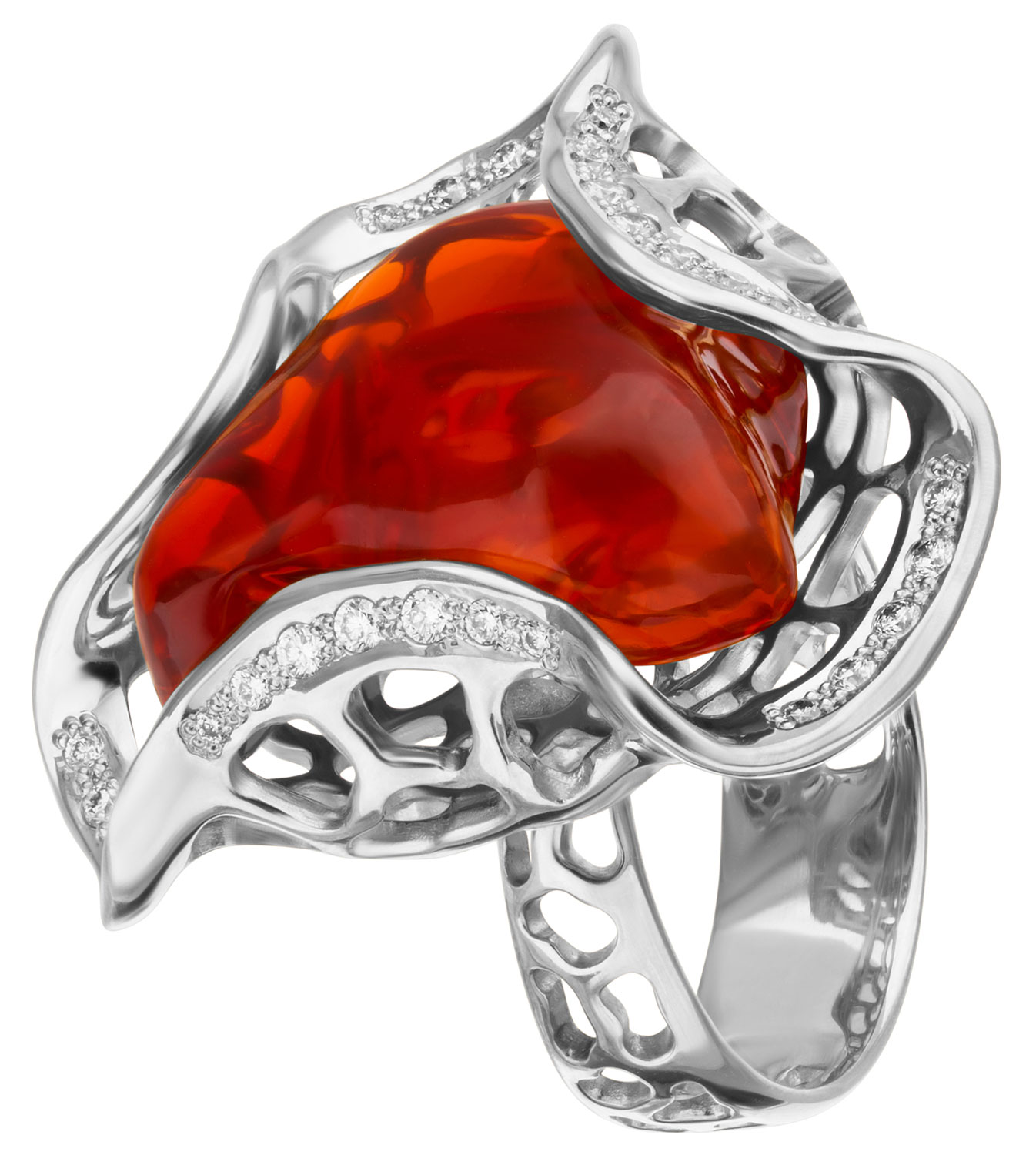 Женский перстень из белого золота Maxim Demidov 1-01845 с опалом, бриллиантами