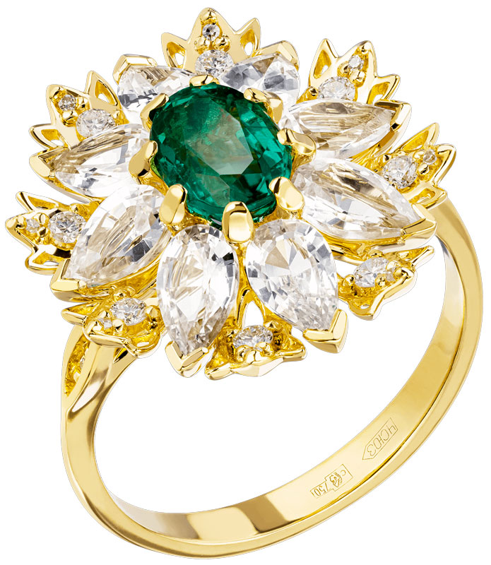 Золотое кольцо Maxim Demidov 1-04193 с изумрудом, бриллиантами, сапфирами