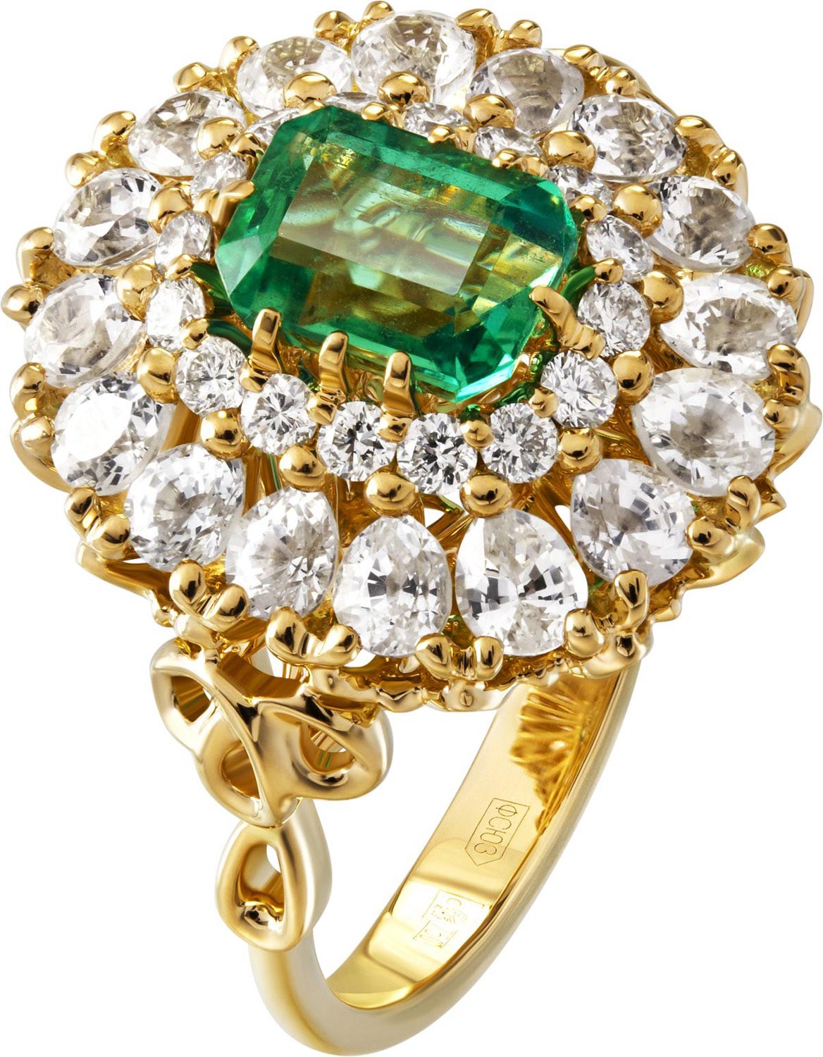 Золотой перстень Maxim Demidov 1-04243 с изумрудом, белыми сапфирами, бриллиантами