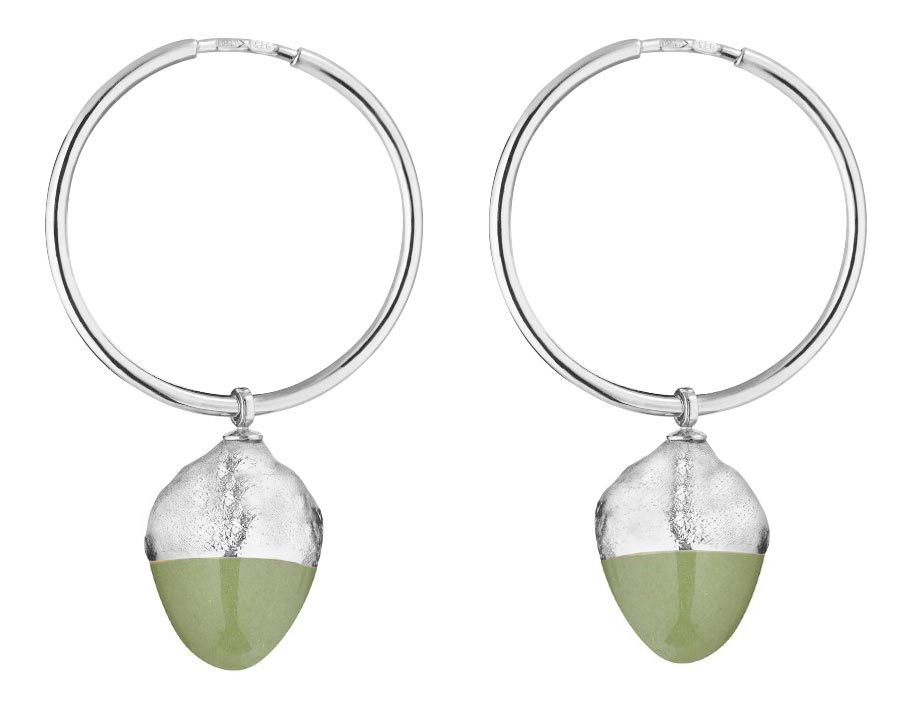 Серебряные серьги кольца конго с подвесками ''Дубок'' зеленый Milk United MU-E040-G-S с керамикой