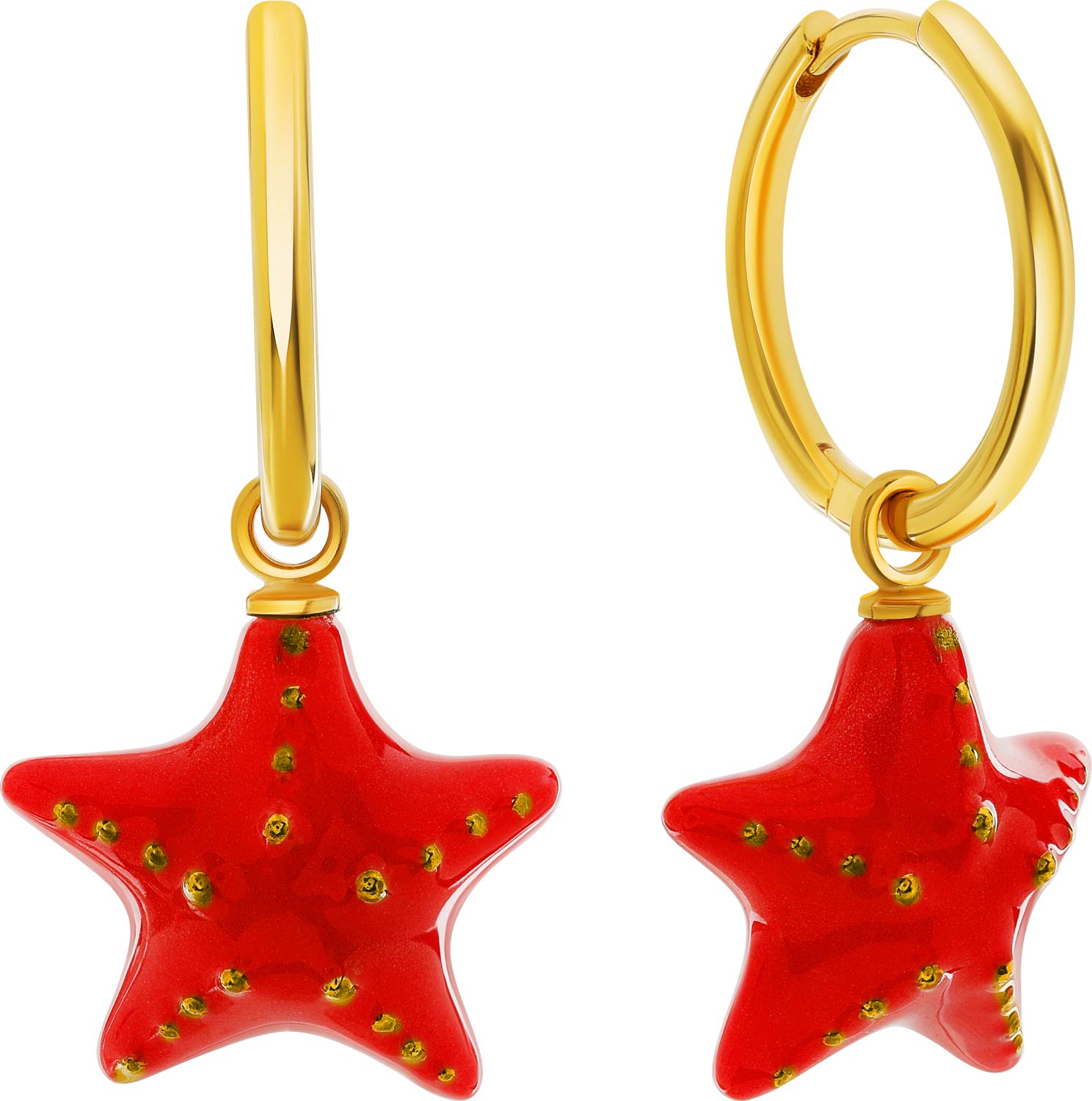 Серебряные серьги кольца конго с подвесками ''Морская звезда'' красные Milk United MU-EZ015-R-G с керамикой 