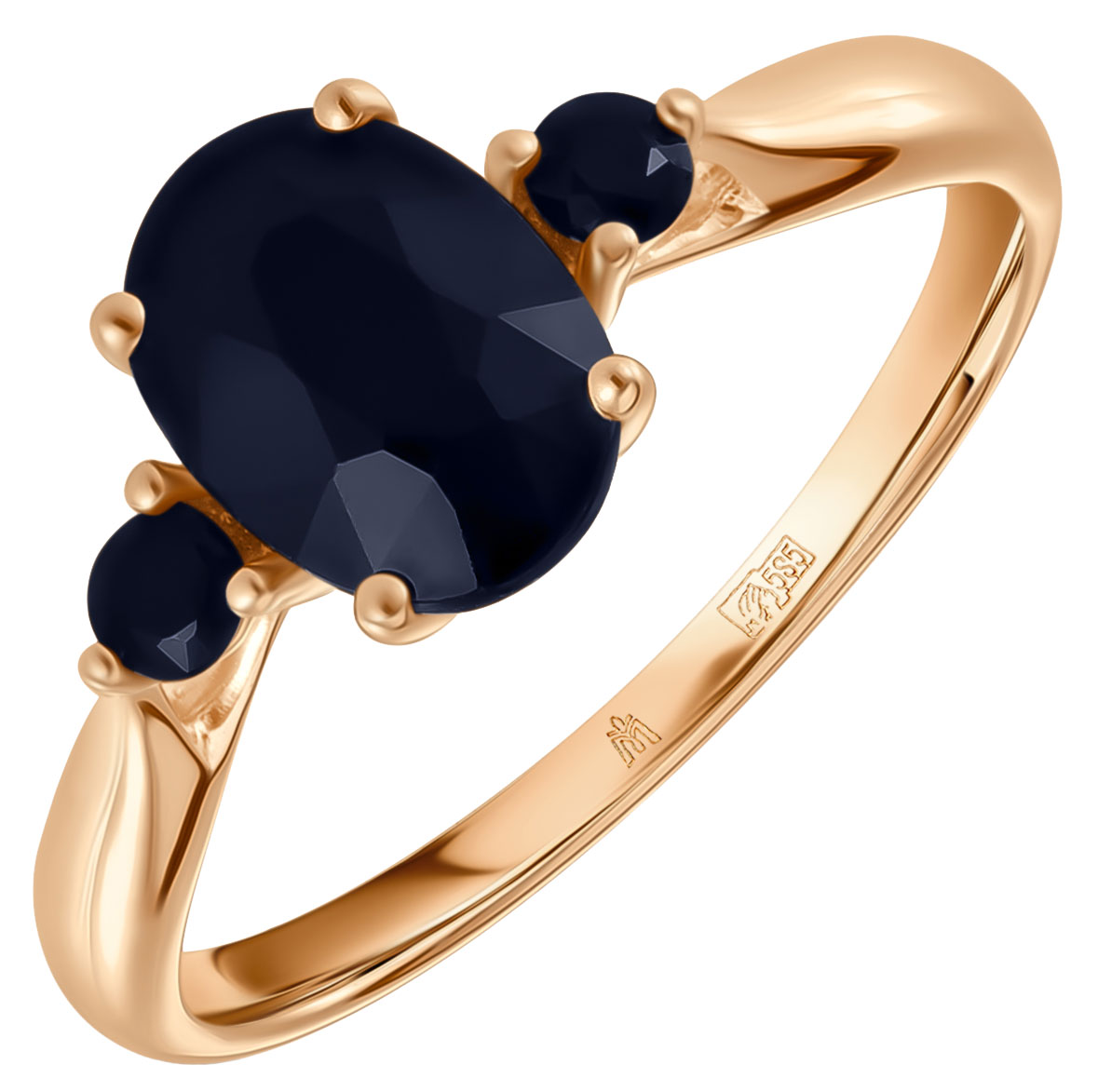 Золотое кольцо Лукас R01-C-L-35068-SC-r с черными сапфирами