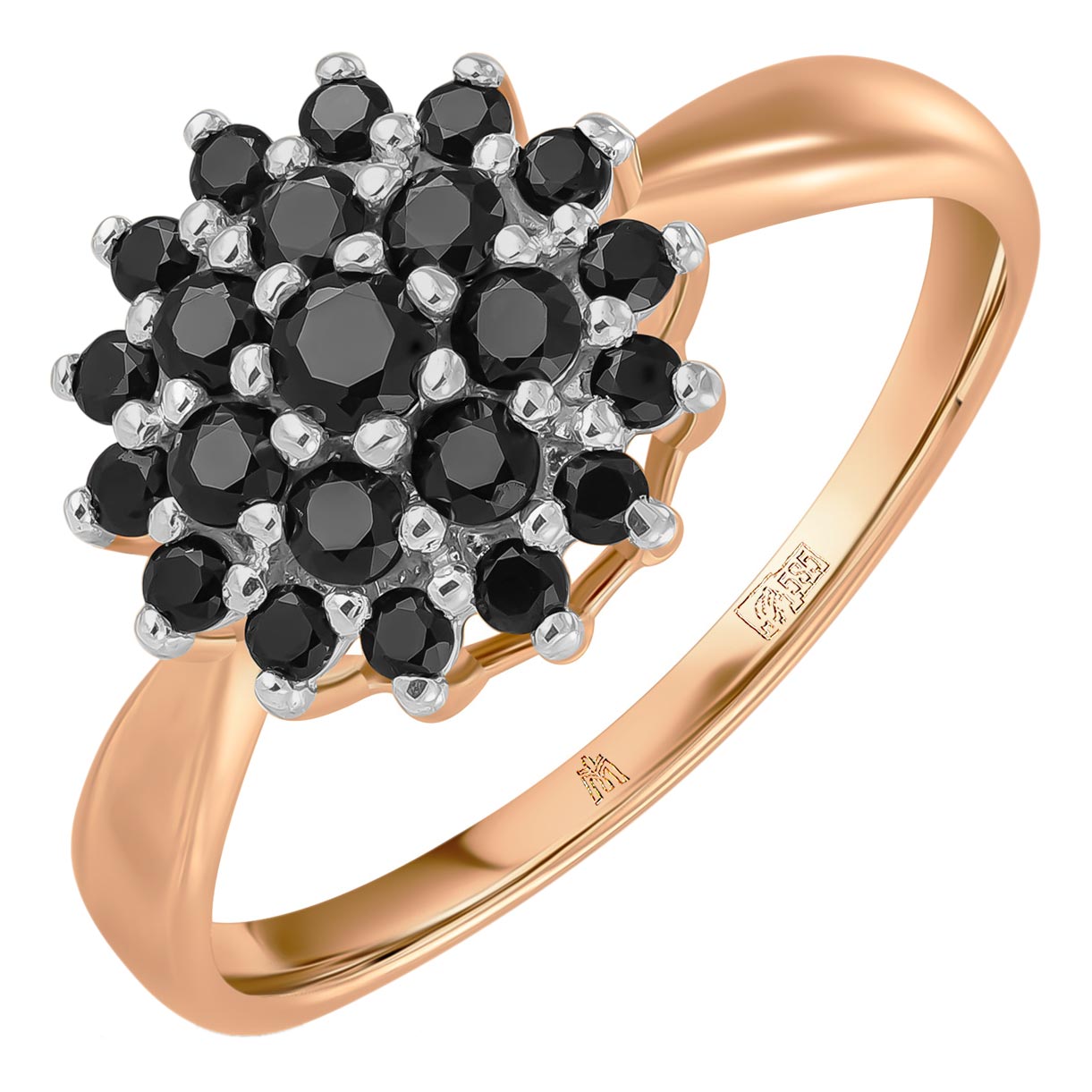 Золотое кольцо Лукас R01-C-L-35069-SC-r c черными сапфирами
