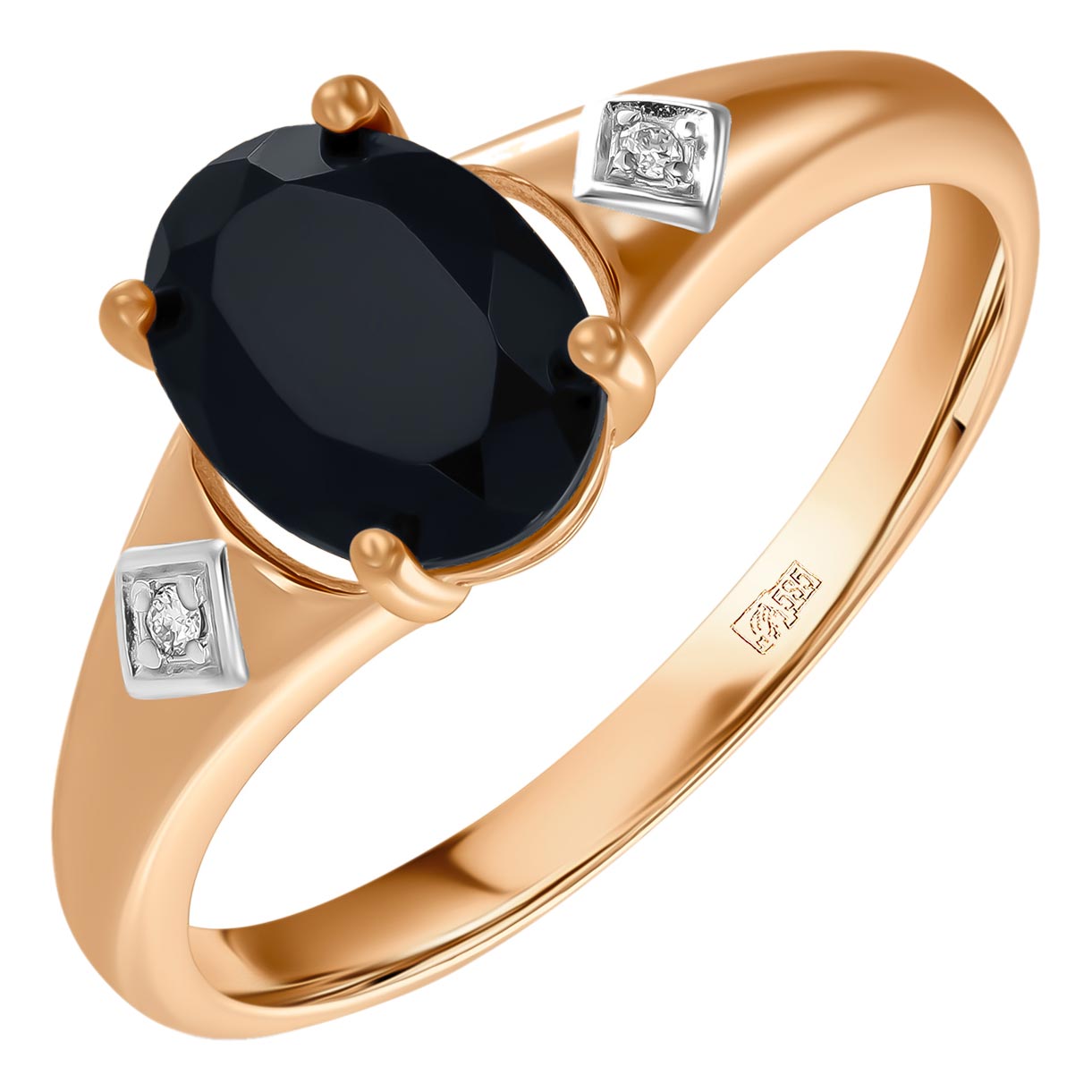 Золотое кольцо Лукас R01-D-L-35423-B-r с черным сапфиром, бриллиантами