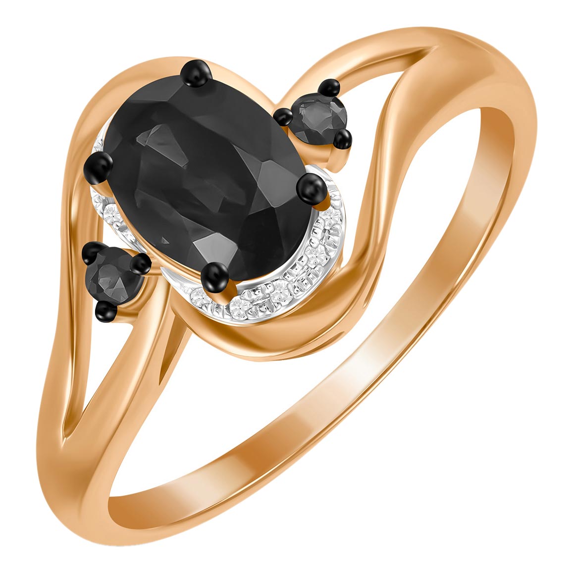 Золотое кольцо Лукас R01-D-RR03063AKS-R17-r с черными сапфирами, бриллиантами