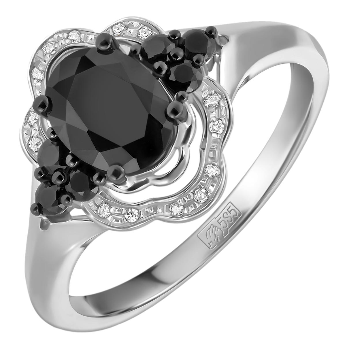 Кольцо из белого золота Лукас R01-D-RR03067AKS-R17-w с черными сапфирами, бриллиантами