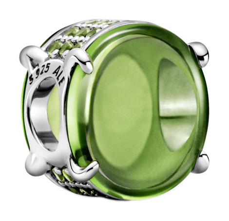 Серебряный шарм ''Зеленый кабошон'' PANDORA 799309C02 с кристаллом, фианитами