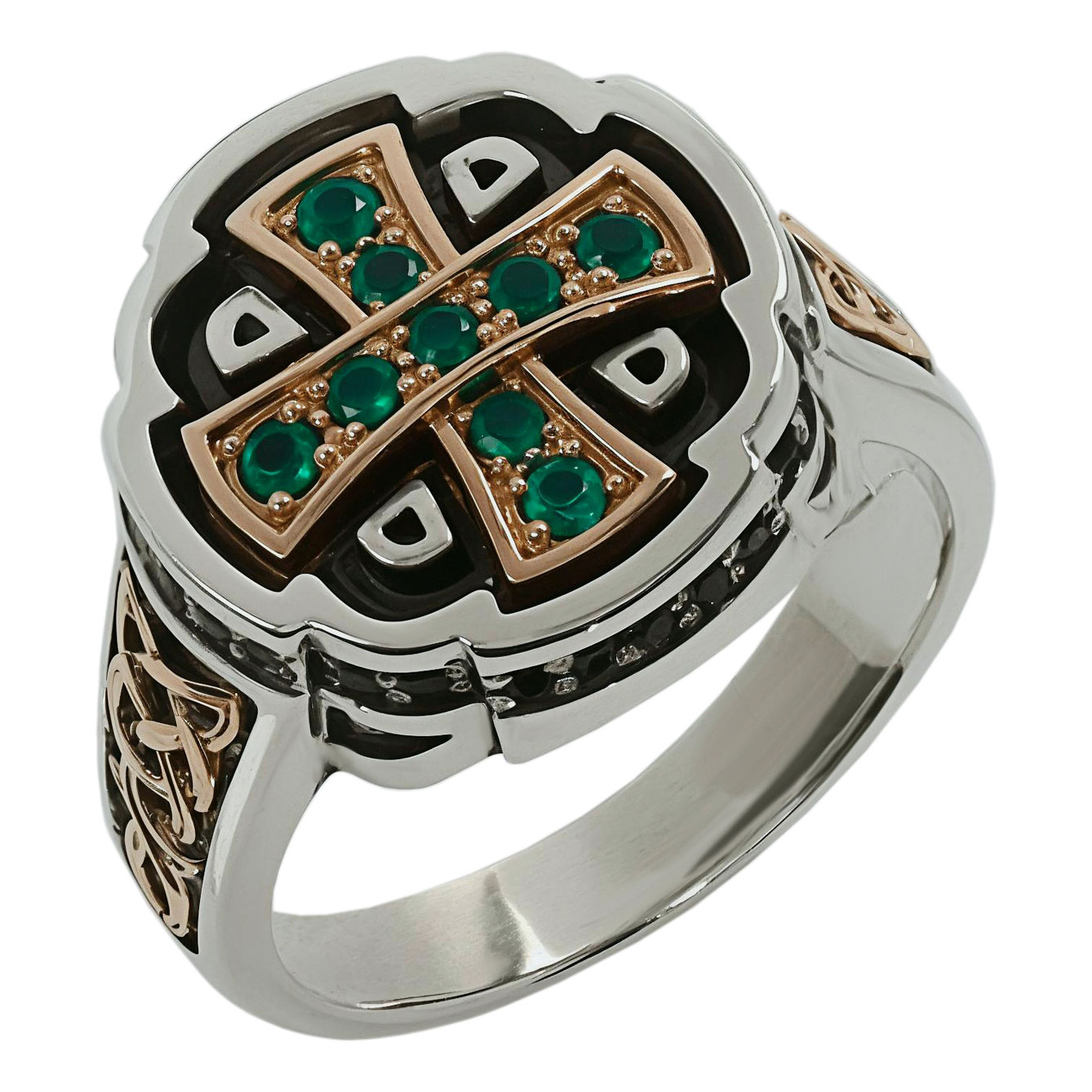 Мужской серебряный перстень Persian KSZ106-ONIKS-ZELENYJ с зелеными ониксами