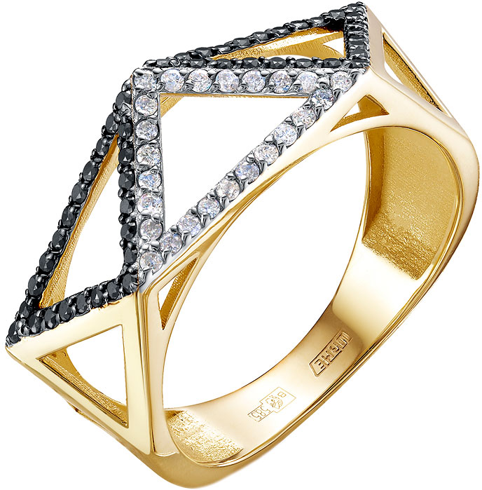 Золотое кольцо Platika 1-0252-315 с черными бриллиантами, бриллиантами