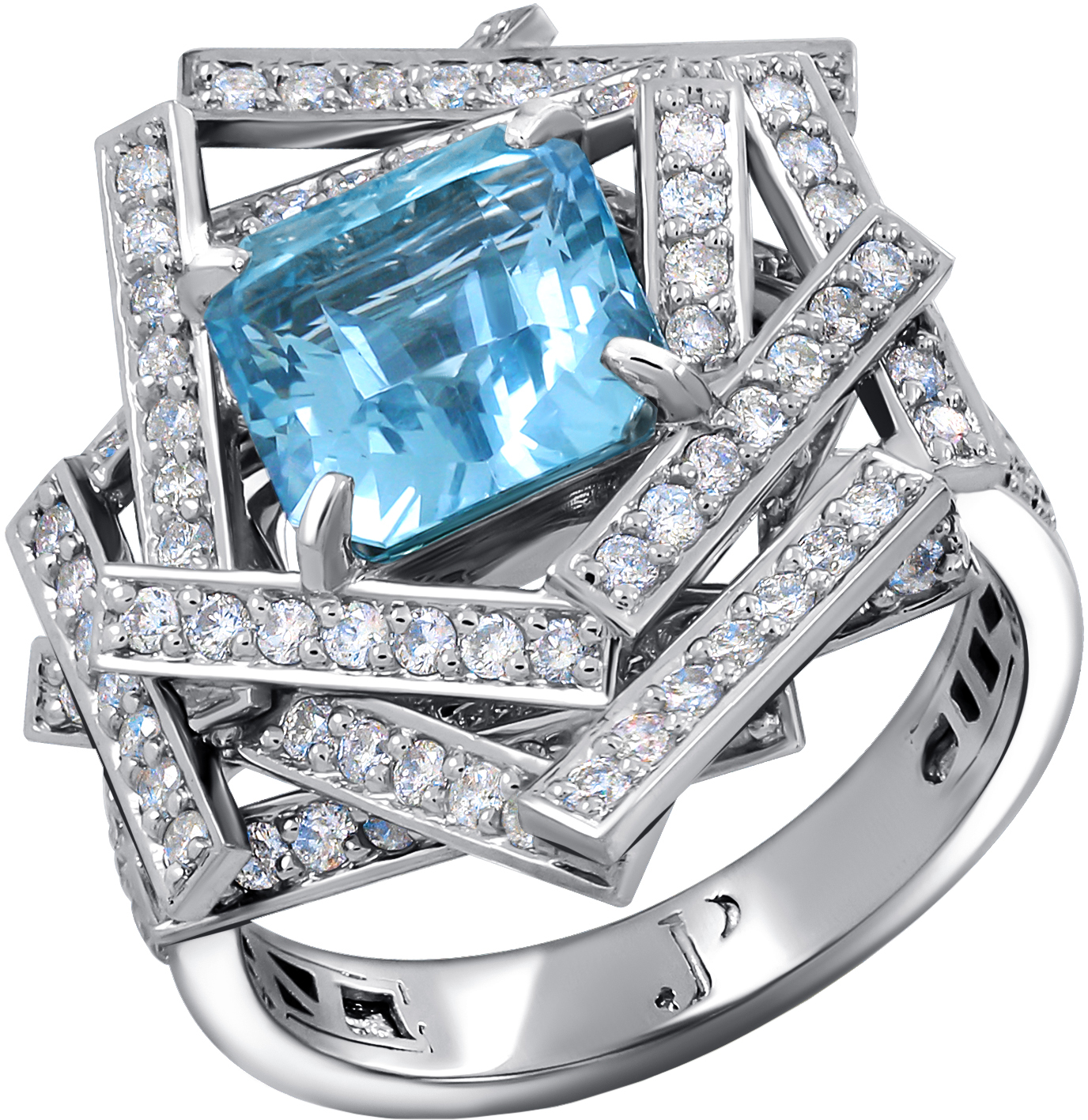 Женский платиновый перстень Platika 1-0261-918 с аквамарином, бриллиантами