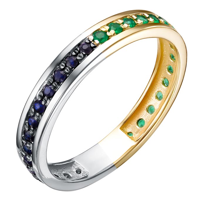 Золотое кольцо Platika 1-0528504-732 с изумрудами, сапфирами