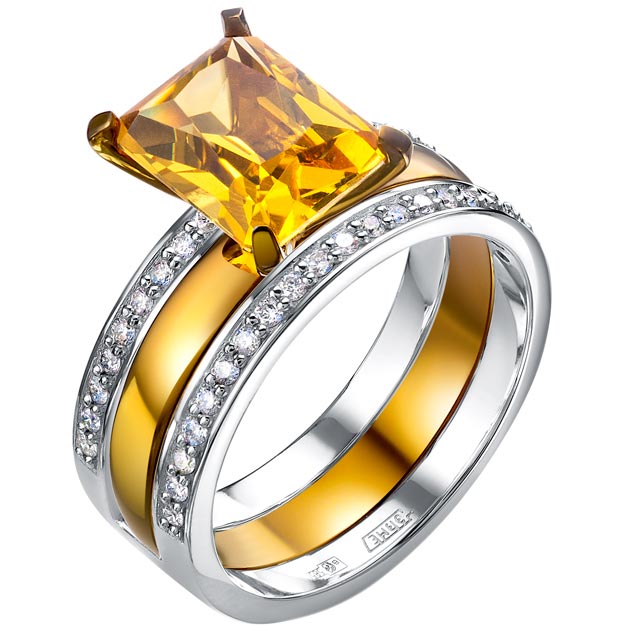 Платиновое кольцо Platika 1-0545504-919 с цитрином, бриллиантами