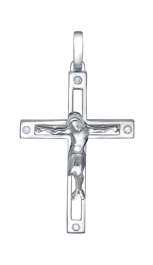 Женский платиновый православный крестик с распятием Platika 3-0342-901 с бриллиантами