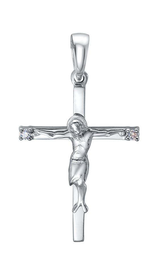 Женский платиновый православный крестик с распятием Platika 3-0344-901 с бриллиантами