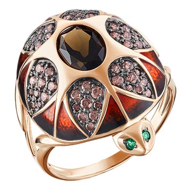 Женский золотой перстень ''Черепаха'' PLATINA Jewelry 01-4840-00-208-1110-46 с эмалью, кварцем, фианитами