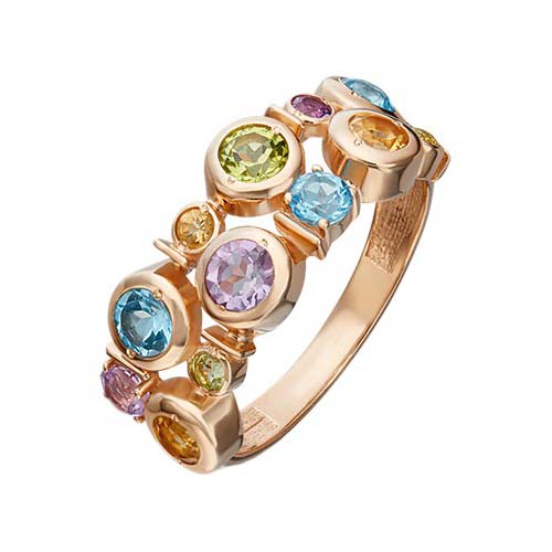 Золотое кольцо PLATINA Jewelry 01-5447-00-730-1110-57 c аметистом, топазом, хризолитом, цитрином