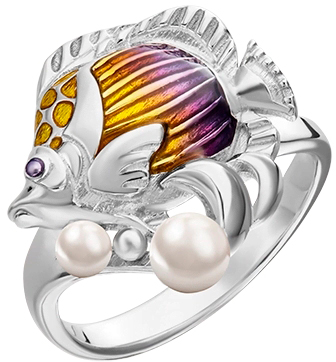 Серебряное кольцо PLATINA Jewelry 01-5488-00-301-0200-68-Ag c эмалью, жемчугом