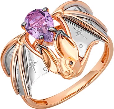 Золотое кольцо ''Летучая мышь'' PLATINA Jewelry 01-5553-00-203-1111 с аметистом