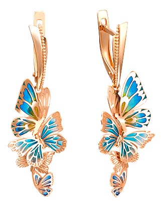 Золотые серьги с подвесками ''Бабочки'' PLATINA Jewelry 02-4163-00-000-1110-48 с эмалью