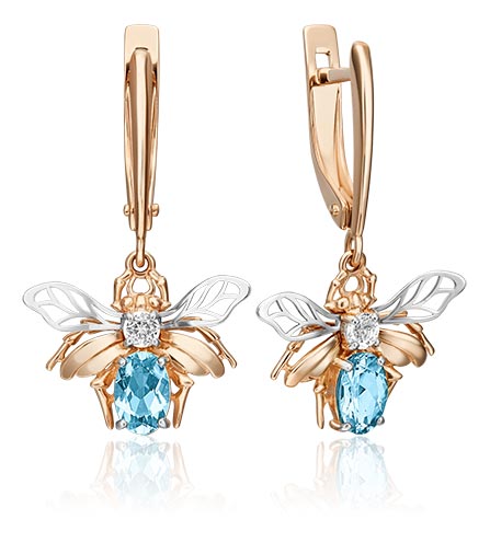 Золотые серьги с подвесками PLATINA Jewelry 02-4538-00-201-1111-57 с голубыми топазами, белыми топазам