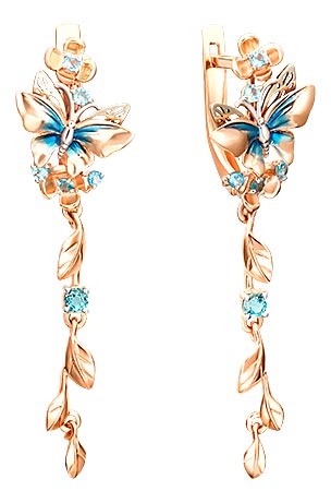 Золотые серьги с подвесками ''Бабочки'' PLATINA Jewelry 02-4602-00-201-1111-57 с эмалью, топазами