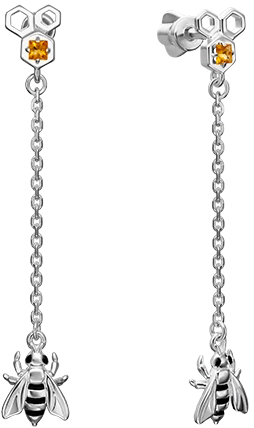 Серебряные длинные серьги PLATINA Jewelry 02-4649-00-206-0200-68-Ag c цитрином